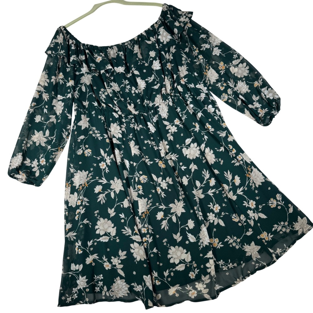 Torrid Dress Womens 2 Green Floral Off Shoulder Ruffle Good 11099583 Boho Chic